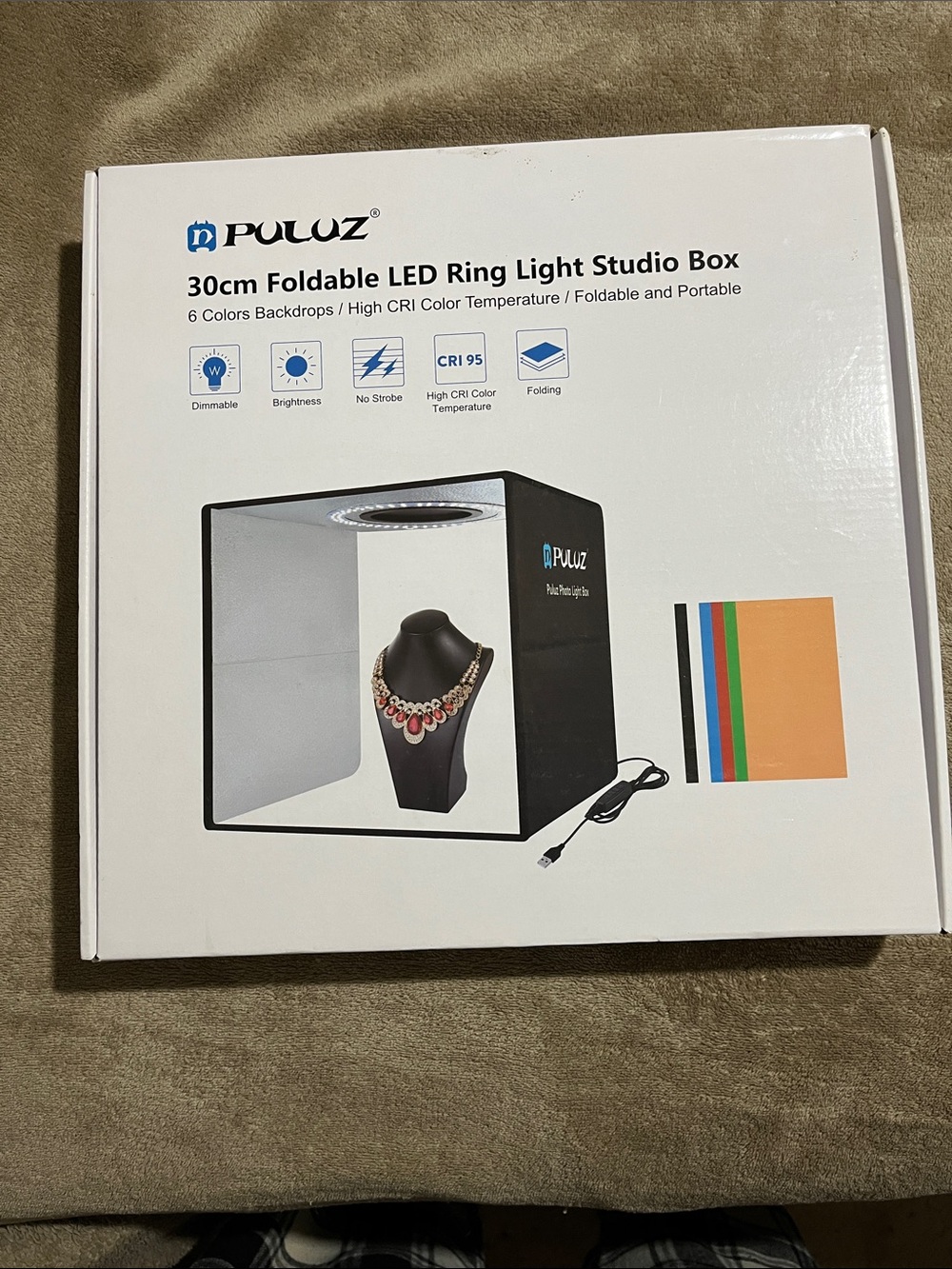 Puluz 30cm Foldable LED Ring Light Studio Box - Black/White